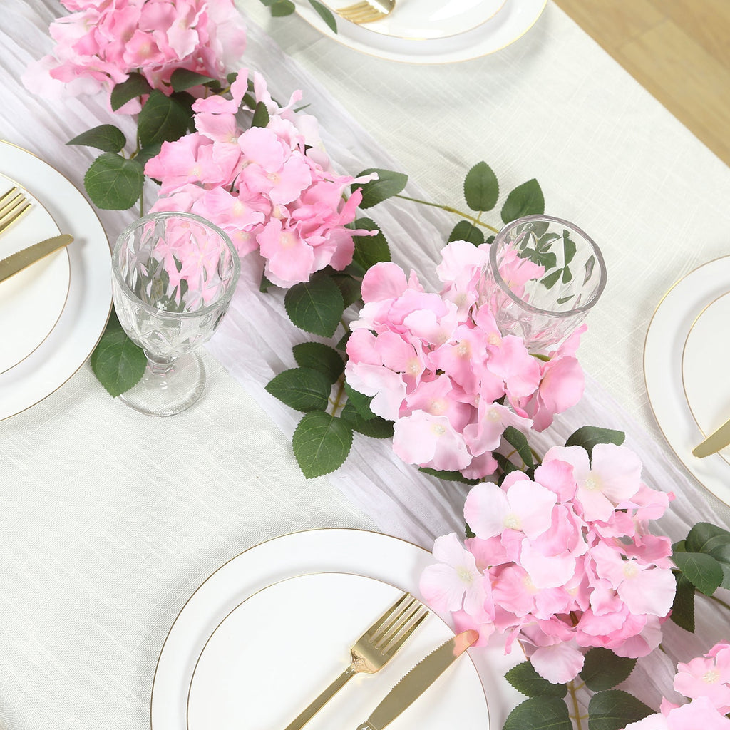 2 - Pack Pink Artificial Hydrangea Garland 5.5ft â€“ Artificial Silk Floral Vine with Green Leaves - Bell Racket Store