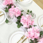 2 - Pack Pink Artificial Hydrangea Garland 5.5ft â€“ Artificial Silk Floral Vine with Green Leaves - Bell Racket Store