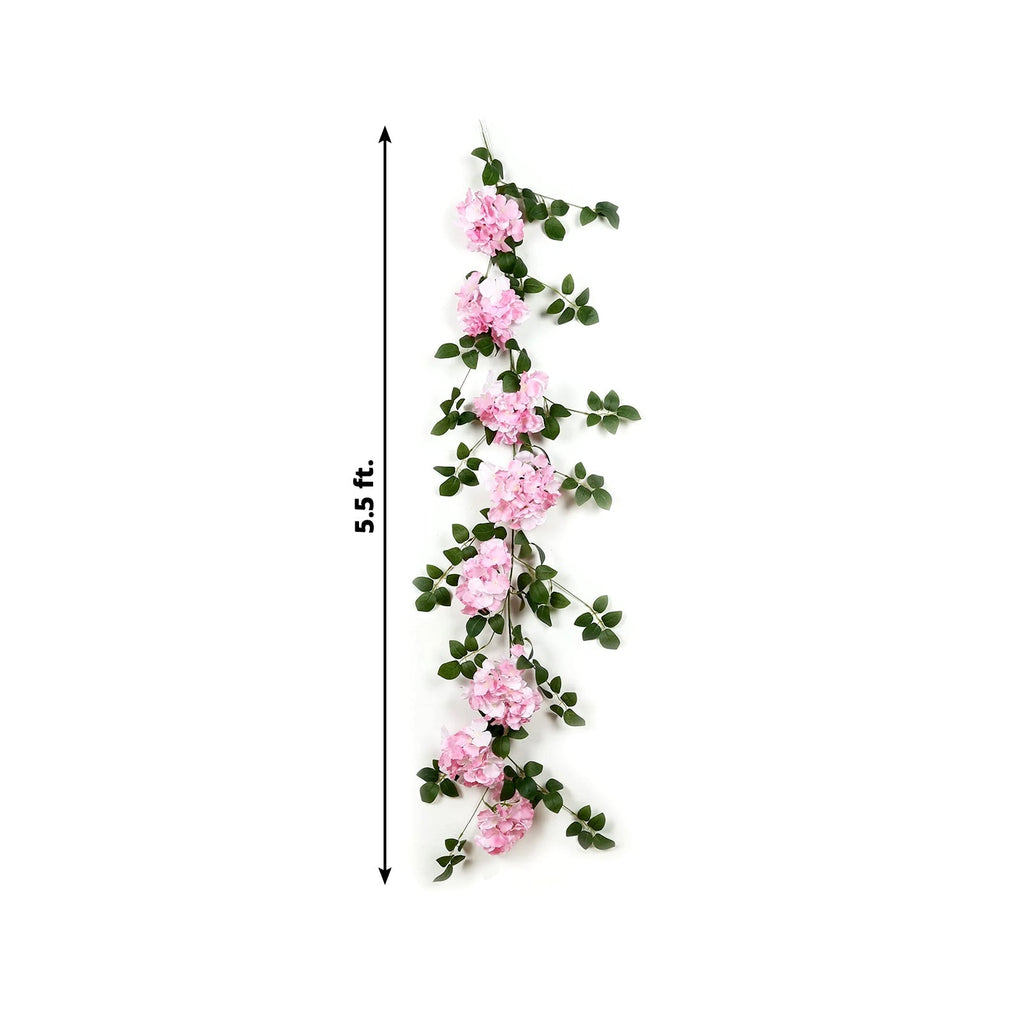 2 - Pack Pink Artificial Hydrangea Garland 5.5ft â€“ Artificial Silk Floral Vine with Green Leaves - Bell Racket Store