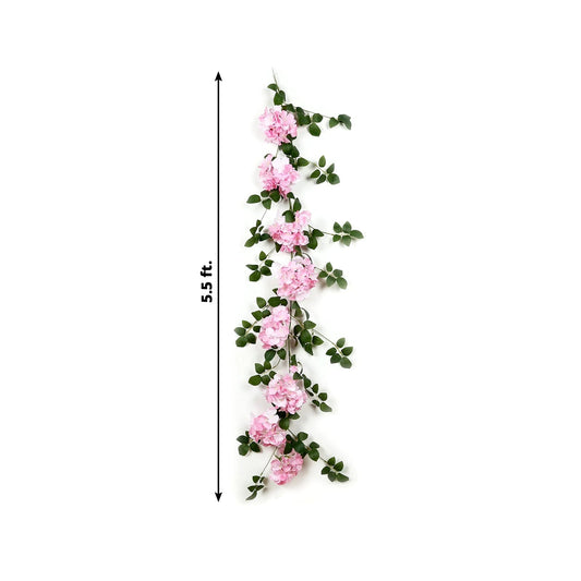 2 - Pack Pink Artificial Hydrangea Garland 5.5ft â€“ Artificial Silk Floral Vine with Green Leaves - Bell Racket Store