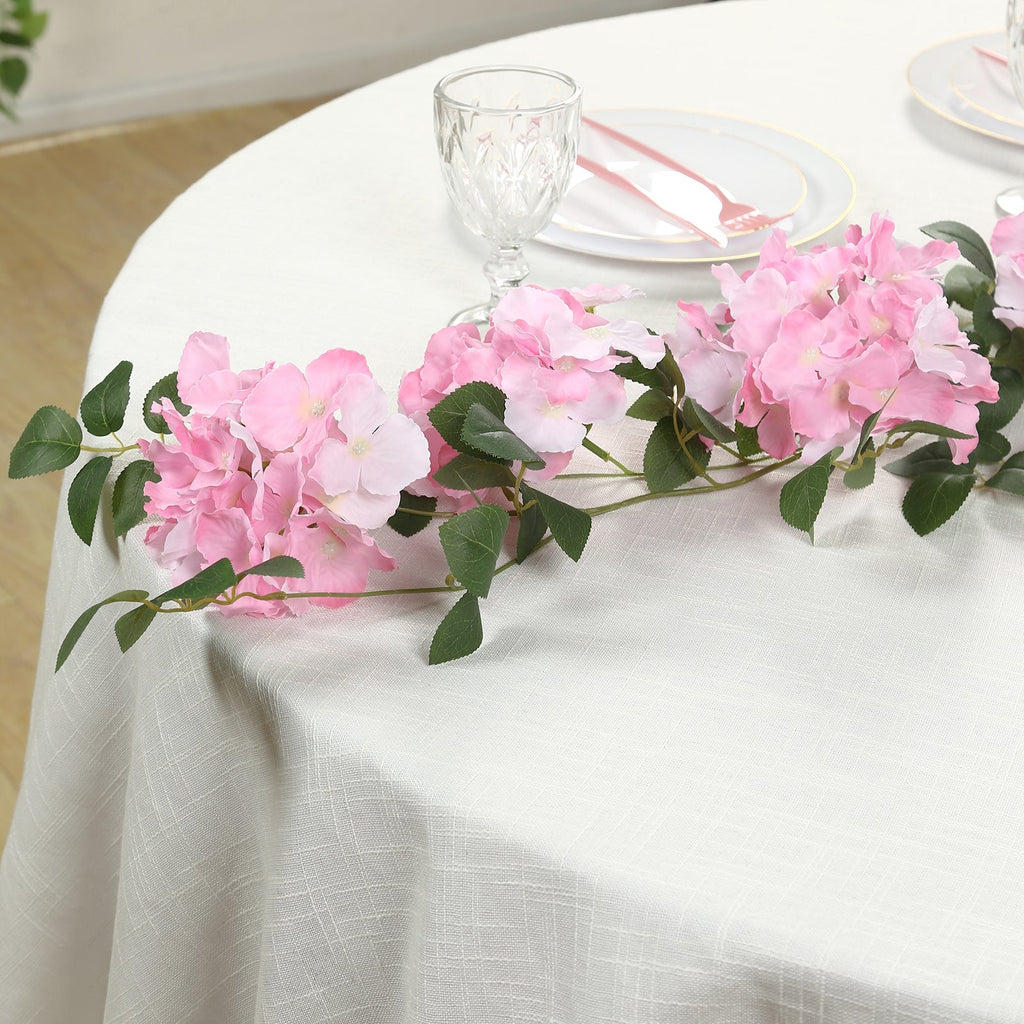 2 - Pack Pink Artificial Hydrangea Garland 5.5ft â€“ Artificial Silk Floral Vine with Green Leaves - Bell Racket Store