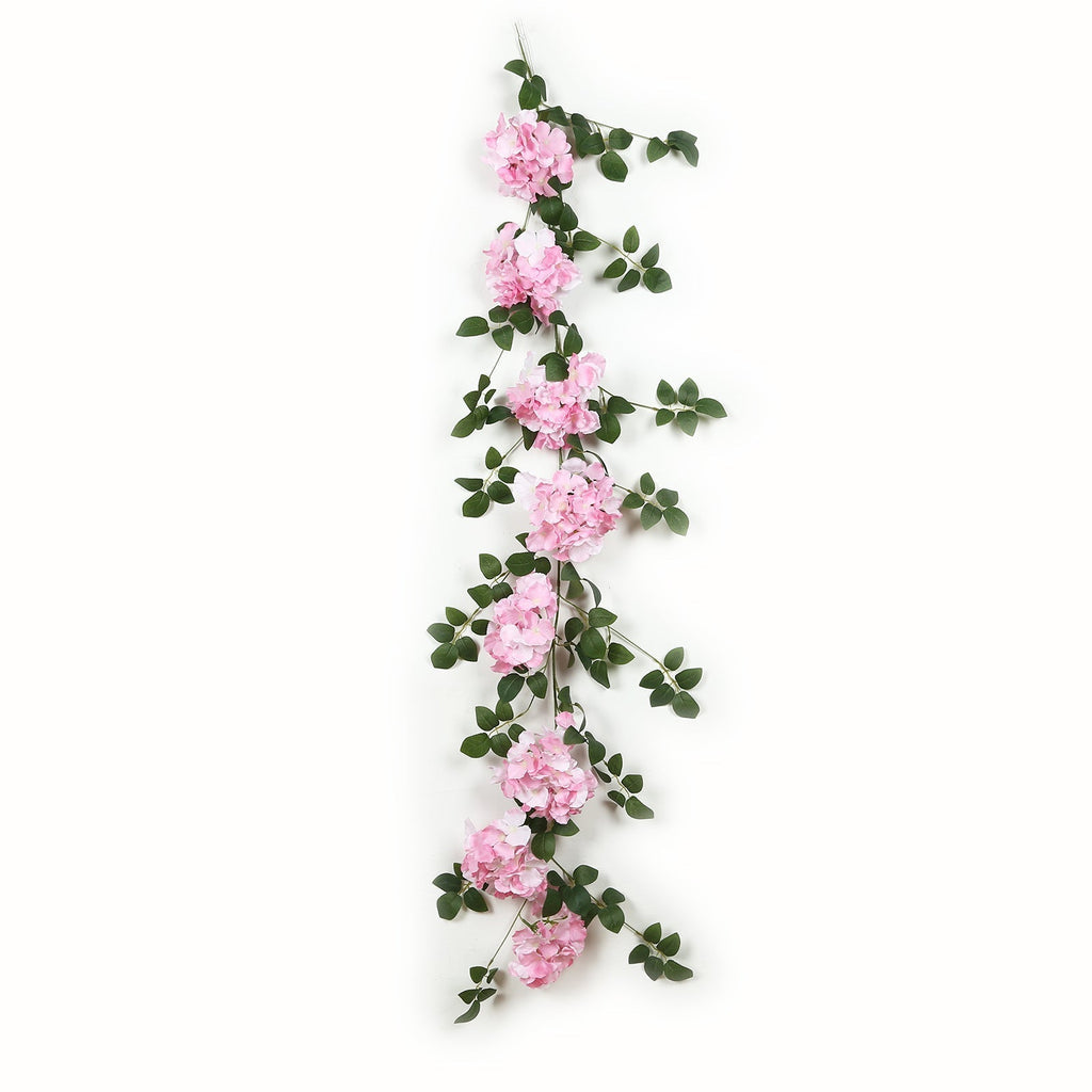 2 - Pack Pink Artificial Hydrangea Garland 5.5ft â€“ Artificial Silk Floral Vine with Green Leaves - Bell Racket Store