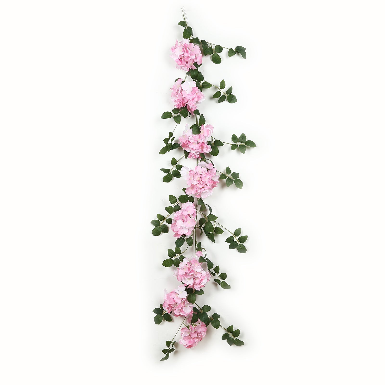 2 - Pack Pink Artificial Hydrangea Garland 5.5ft â€“ Artificial Silk Floral Vine with Green Leaves - Bell Racket Store