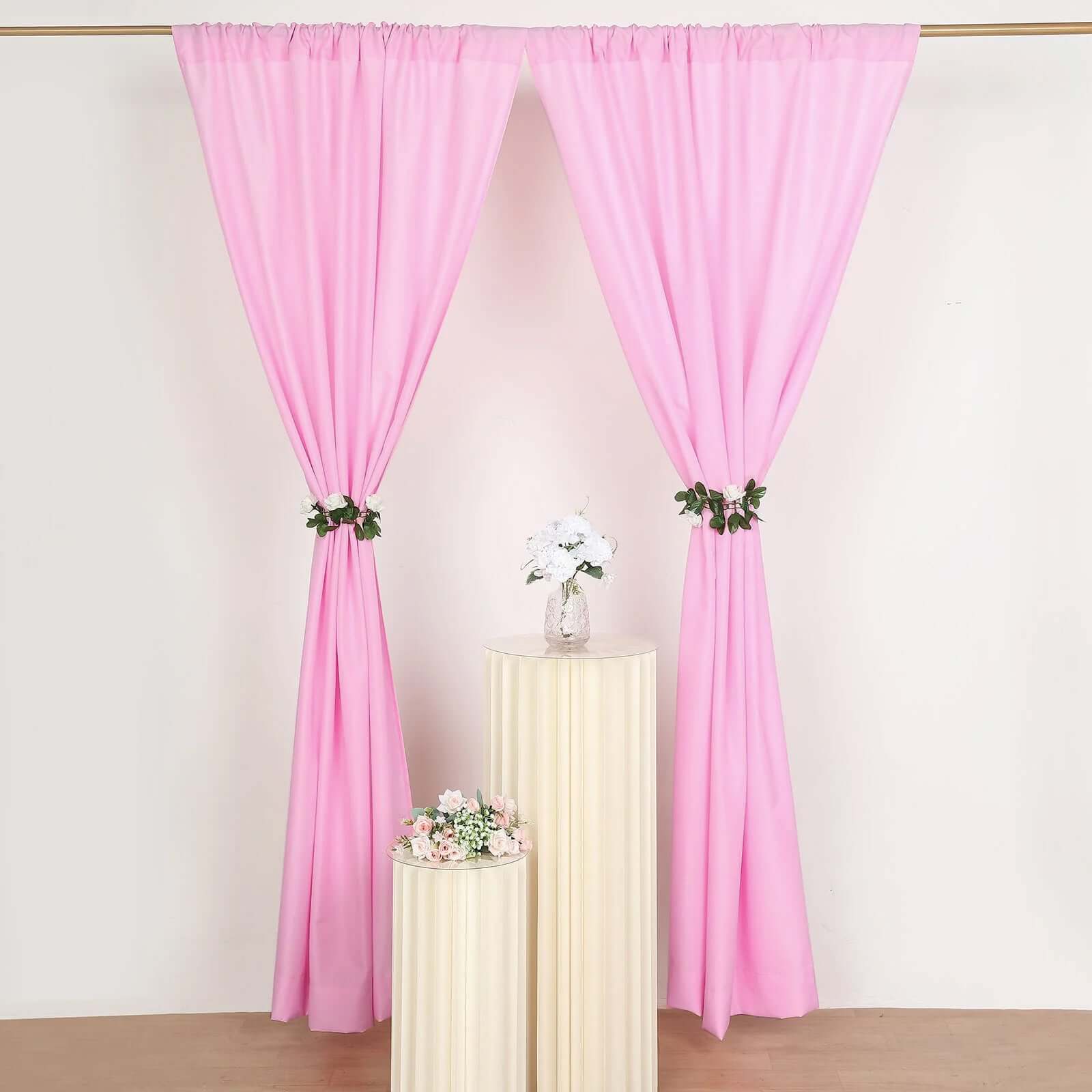 2 Pack Pink Polyester Event Curtain Drapes, 10ftx8ft Backdrop Event Panels With Rod Pockets 130 GSM - Bell Racket Store