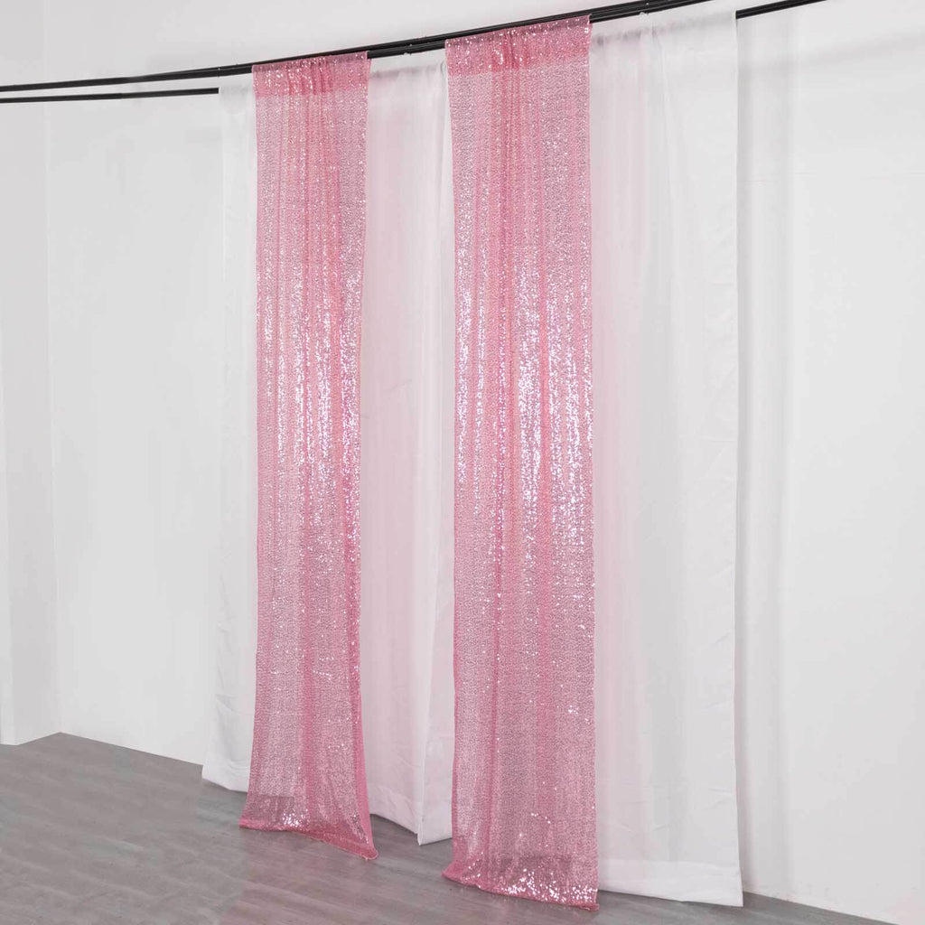 2 Pack Pink Sequin Event Curtain Drapes with Rod Pockets, Seamless Backdrop Event Panels - 8ftx2ft - Bell Racket Store