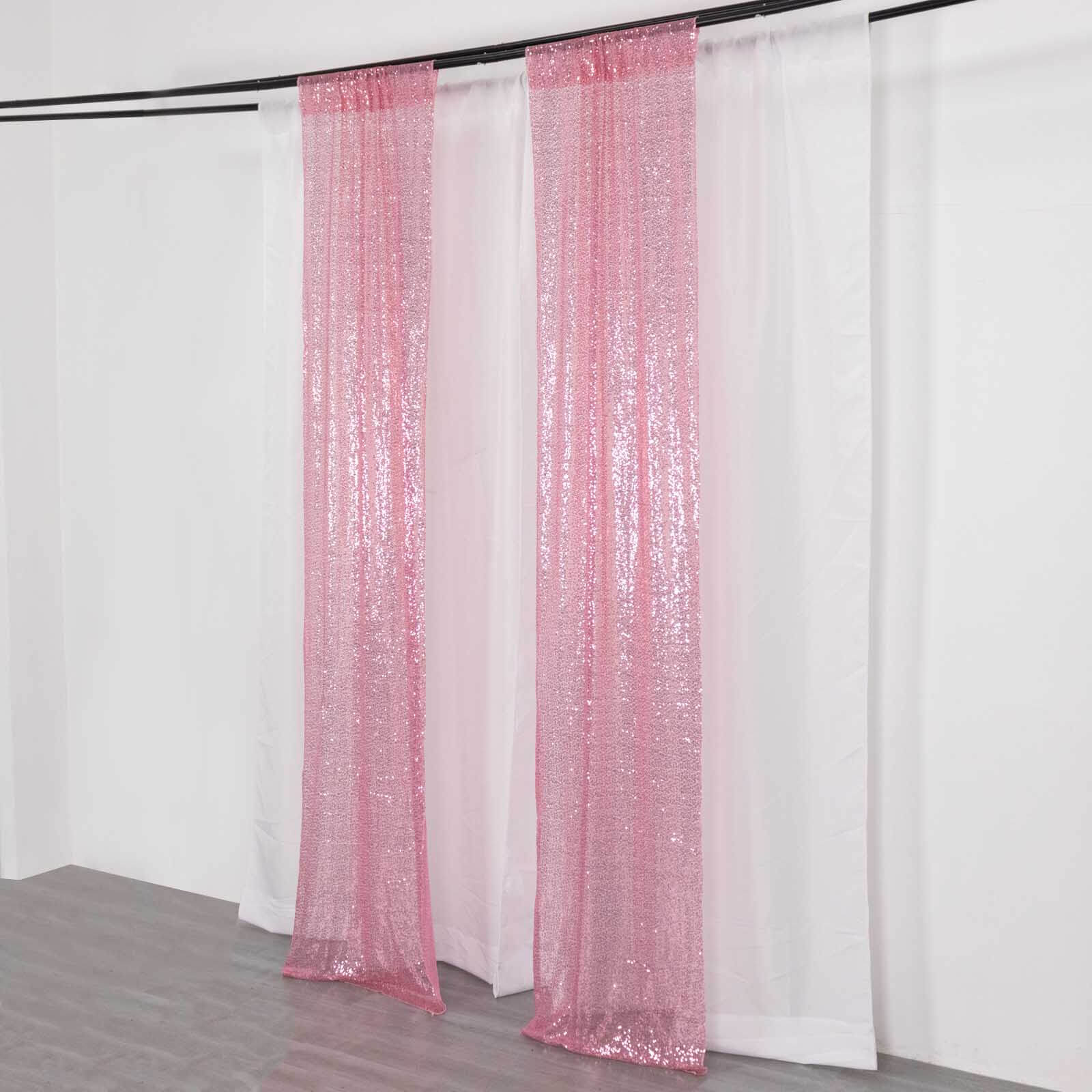 2 Pack Pink Sequin Event Curtain Drapes with Rod Pockets, Seamless Backdrop Event Panels - 8ftx2ft - Bell Racket Store