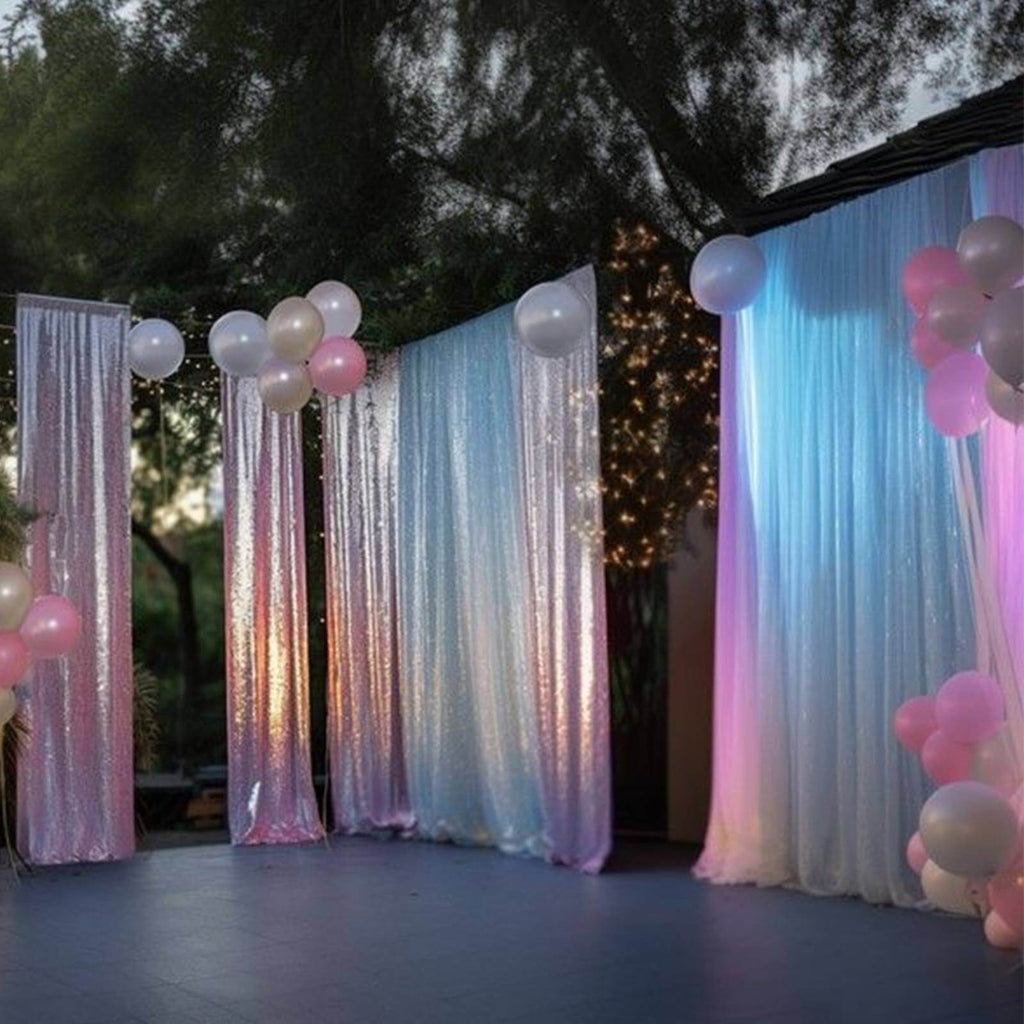 2 Pack Pink Sequin Event Curtain Drapes with Rod Pockets, Seamless Backdrop Event Panels - 8ftx2ft - Bell Racket Store