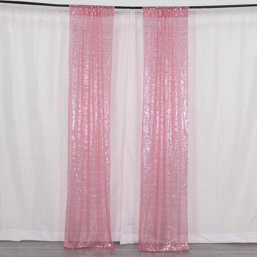 2 Pack Pink Sequin Event Curtain Drapes with Rod Pockets, Seamless Backdrop Event Panels - 8ftx2ft - Bell Racket Store