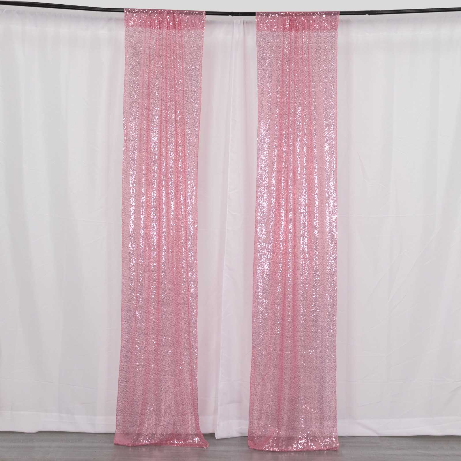 2 Pack Pink Sequin Event Curtain Drapes with Rod Pockets, Seamless Backdrop Event Panels - 8ftx2ft - Bell Racket Store