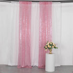 2 Pack Pink Sequin Event Curtain Drapes with Rod Pockets, Seamless Backdrop Event Panels - 8ftx2ft - Bell Racket Store