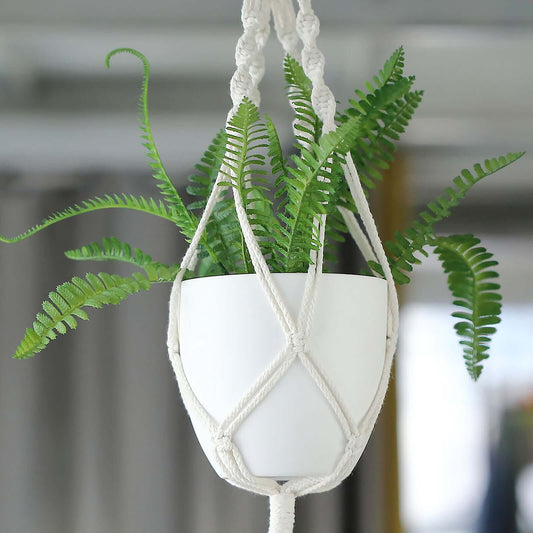 2 - Pack Planter Pots Indoor Macrame Holder Design White - Plastic Plant Pots 5.5" - Bell Racket Store