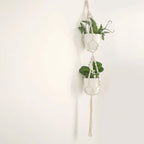 2 - Pack Planter Pots Indoor Macrame Holder Design White - Plastic Plant Pots 5.5" - Bell Racket Store