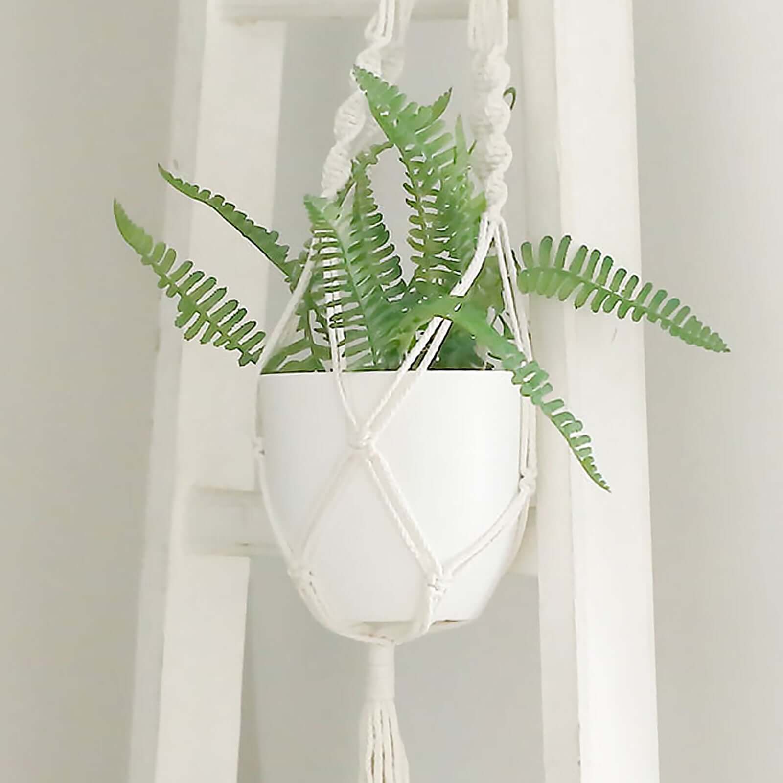2 - Pack Planter Pots Indoor Macrame Holder Design White - Plastic Plant Pots 5.5" - Bell Racket Store