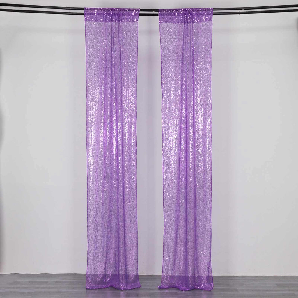2 Pack Purple Sequin Event Curtain Drapes with Rod Pockets, Seamless Backdrop Event Panels - 8ftx2ft - Bell Racket Store