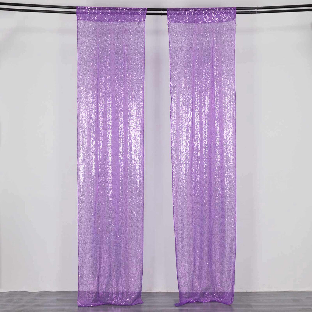 2 Pack Purple Sequin Event Curtain Drapes with Rod Pockets, Seamless Backdrop Event Panels - 8ftx2ft - Bell Racket Store