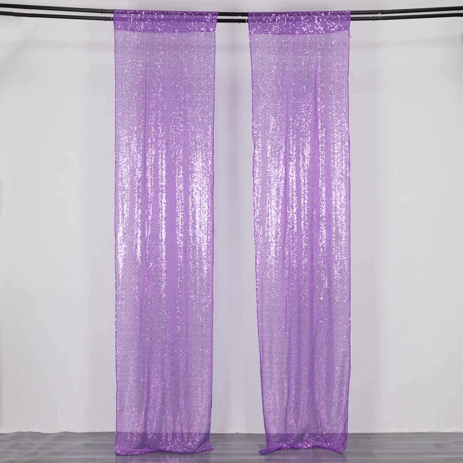 2 Pack Purple Sequin Event Curtain Drapes with Rod Pockets, Seamless Backdrop Event Panels - 8ftx2ft - Bell Racket Store