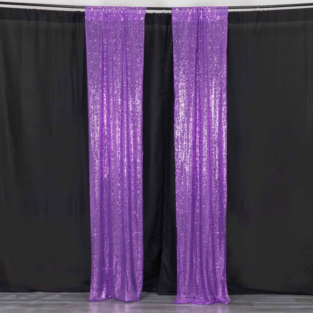 2 Pack Purple Sequin Event Curtain Drapes with Rod Pockets, Seamless Backdrop Event Panels - 8ftx2ft - Bell Racket Store