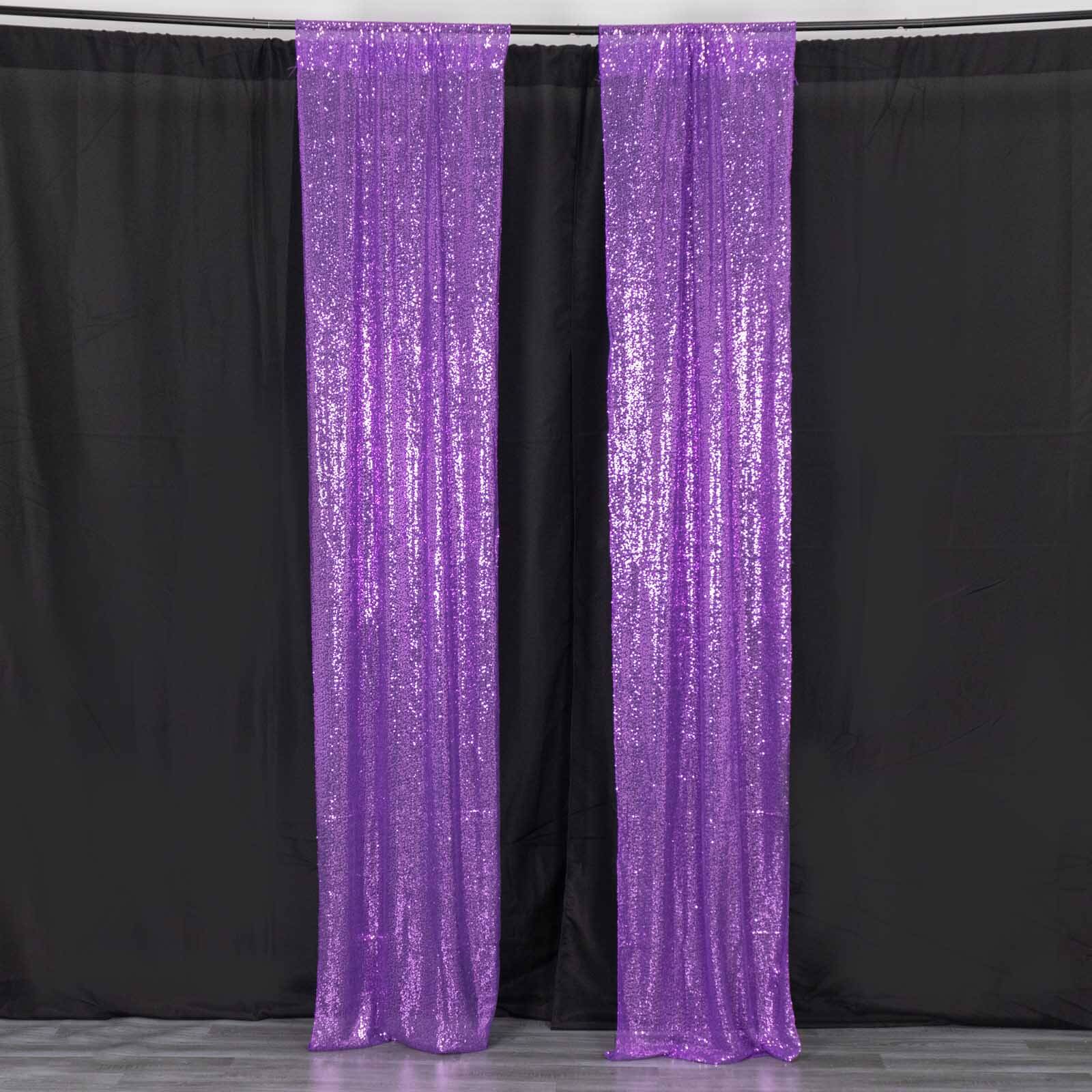 2 Pack Purple Sequin Event Curtain Drapes with Rod Pockets, Seamless Backdrop Event Panels - 8ftx2ft - Bell Racket Store