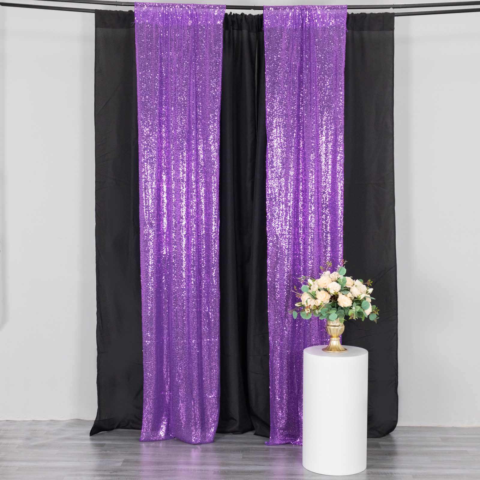 2 Pack Purple Sequin Event Curtain Drapes with Rod Pockets, Seamless Backdrop Event Panels - 8ftx2ft - Bell Racket Store