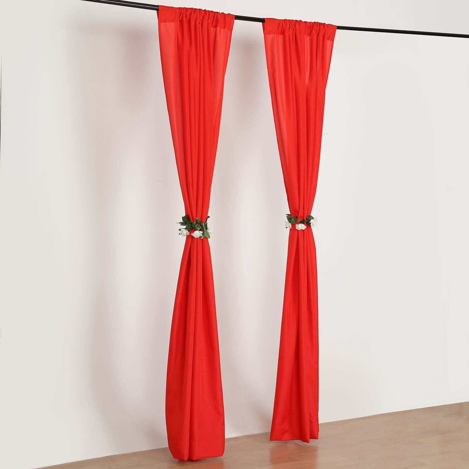 2 Pack Red Polyester Event Curtain Drapes, 10ftx8ft Backdrop Event Panels With Rod Pockets 130 GSM - Bell Racket Store