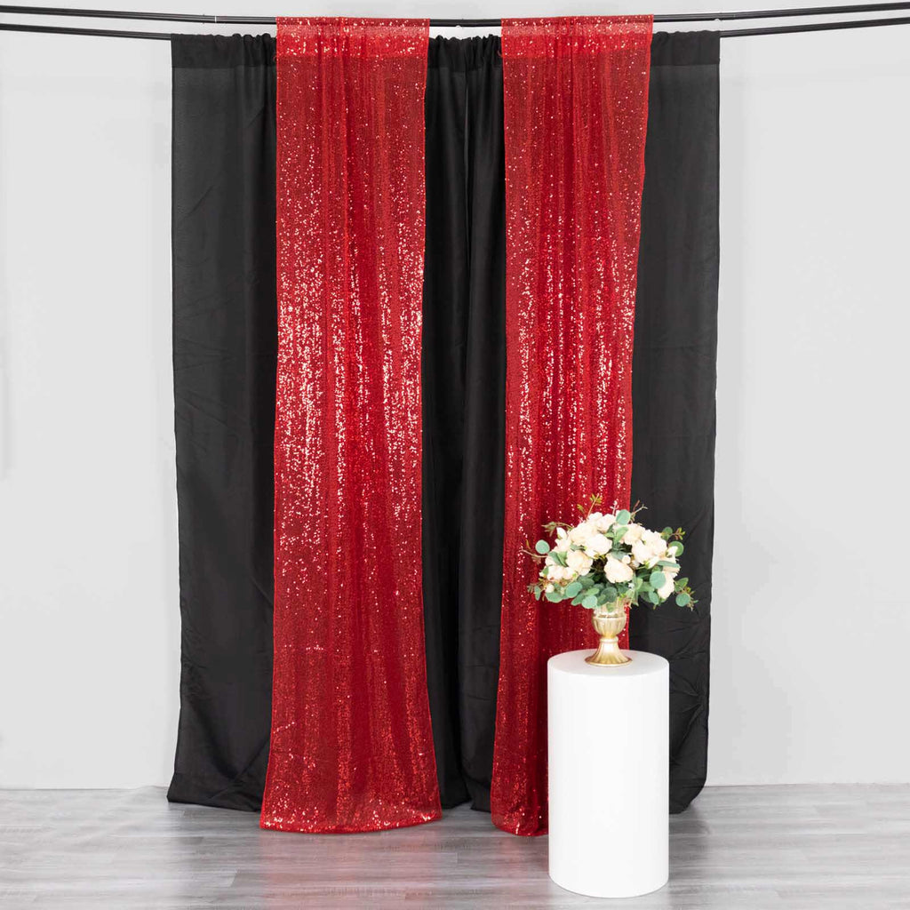 2 Pack Red Sequin Event Curtain Drapes with Rod Pockets, Seamless Backdrop Event Panels - 8ftx2ft - Bell Racket Store