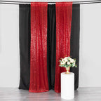 2 Pack Red Sequin Event Curtain Drapes with Rod Pockets, Seamless Backdrop Event Panels - 8ftx2ft - Bell Racket Store