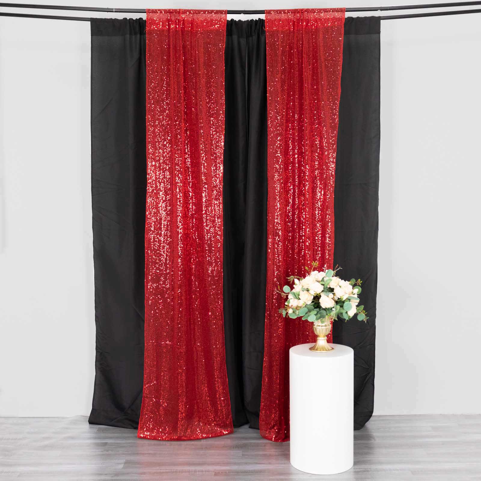 2 Pack Red Sequin Event Curtain Drapes with Rod Pockets, Seamless Backdrop Event Panels - 8ftx2ft - Bell Racket Store