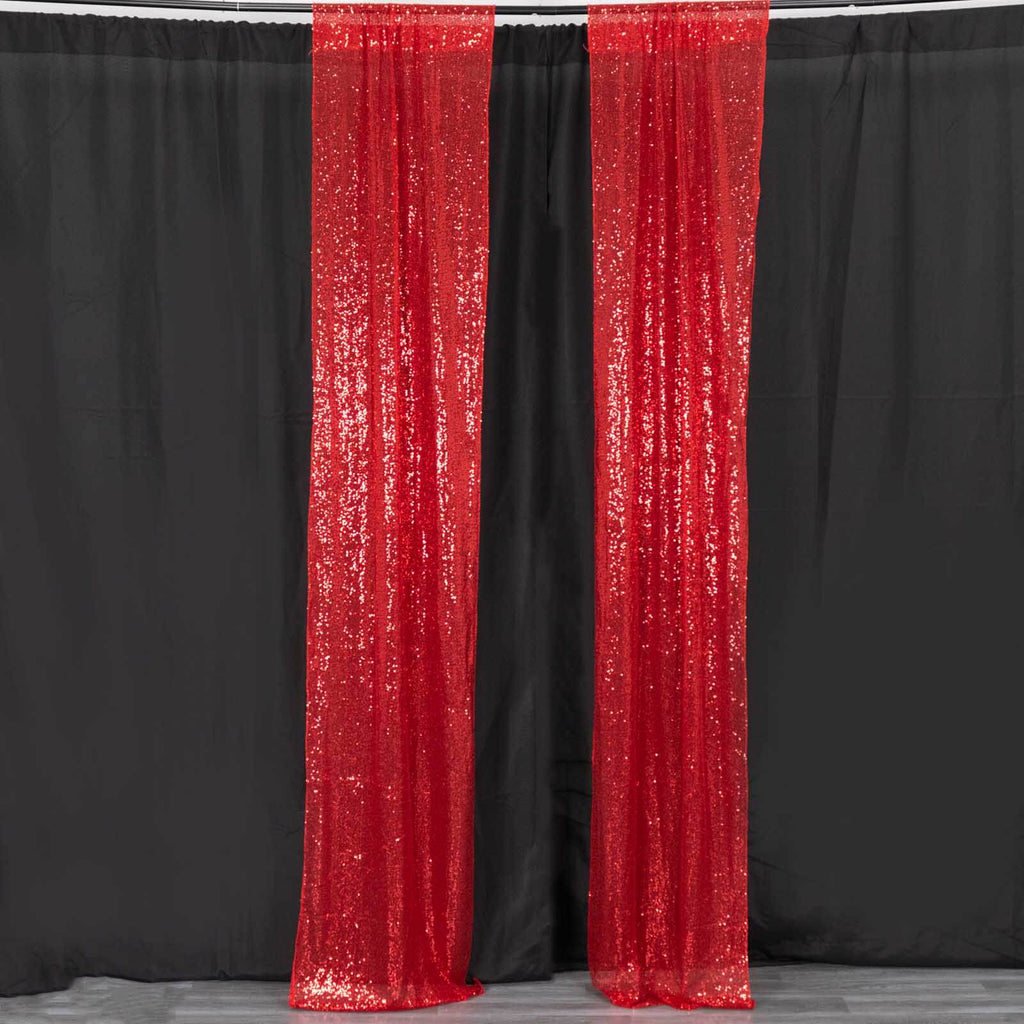 2 Pack Red Sequin Event Curtain Drapes with Rod Pockets, Seamless Backdrop Event Panels - 8ftx2ft - Bell Racket Store