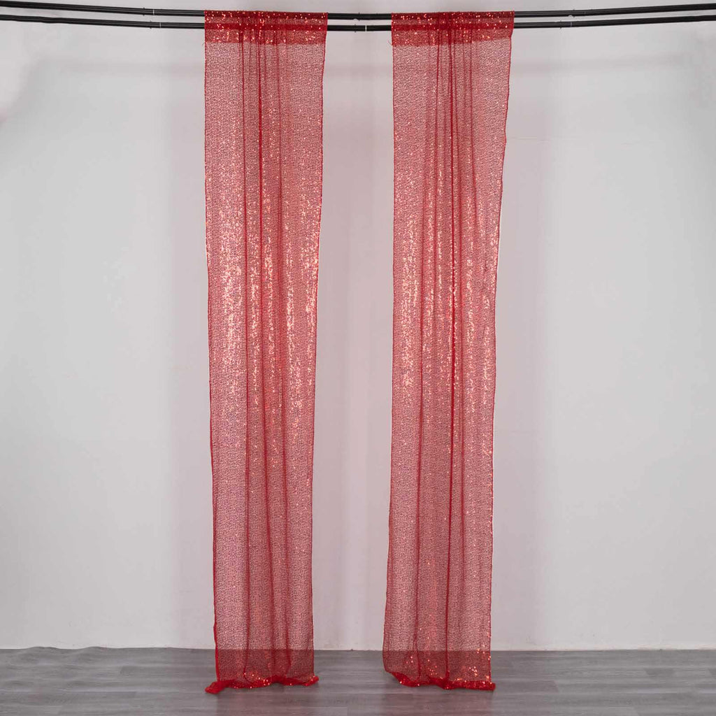 2 Pack Red Sequin Event Curtain Drapes with Rod Pockets, Seamless Backdrop Event Panels - 8ftx2ft - Bell Racket Store