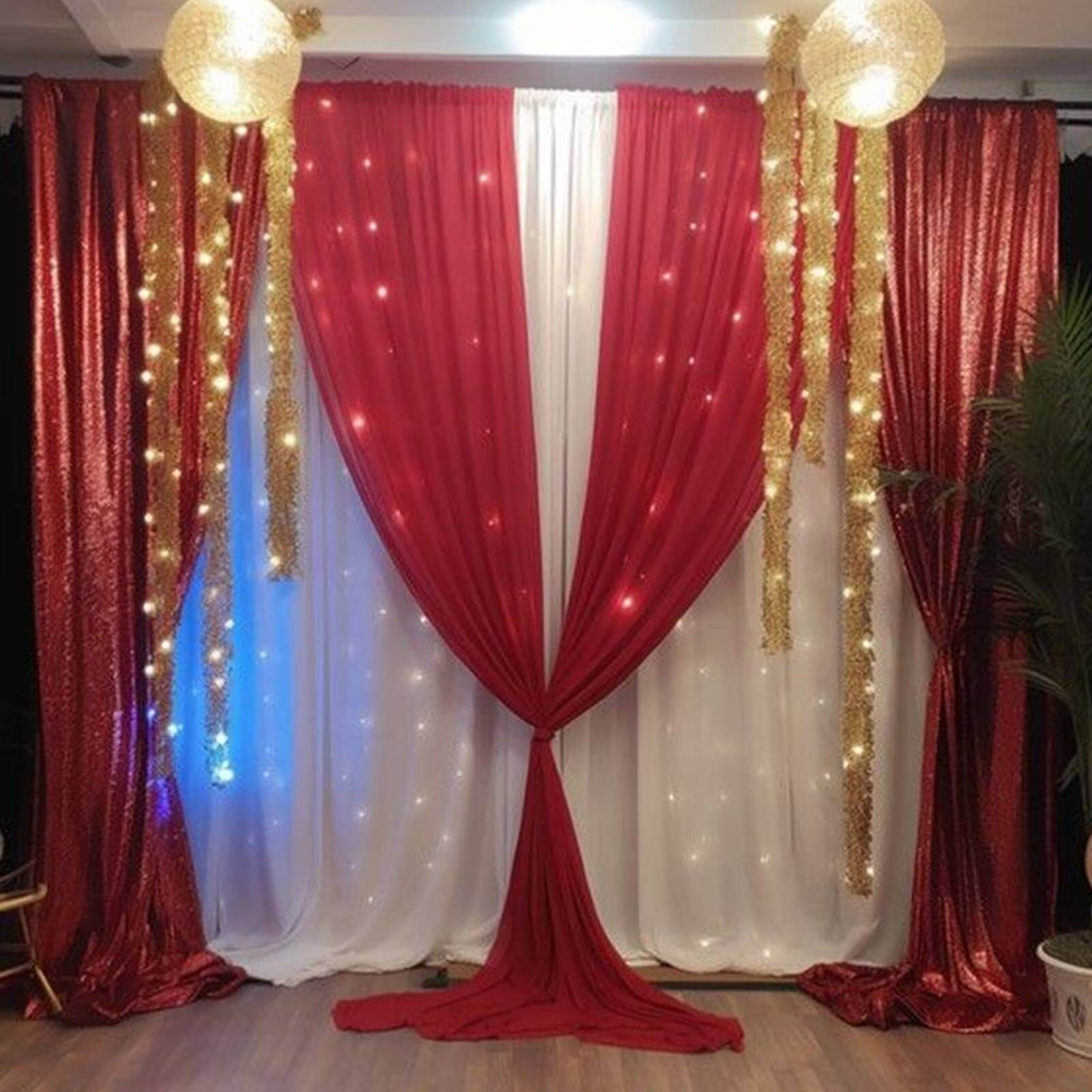 2 Pack Red Sequin Event Curtain Drapes with Rod Pockets, Seamless Backdrop Event Panels - 8ftx2ft - Bell Racket Store