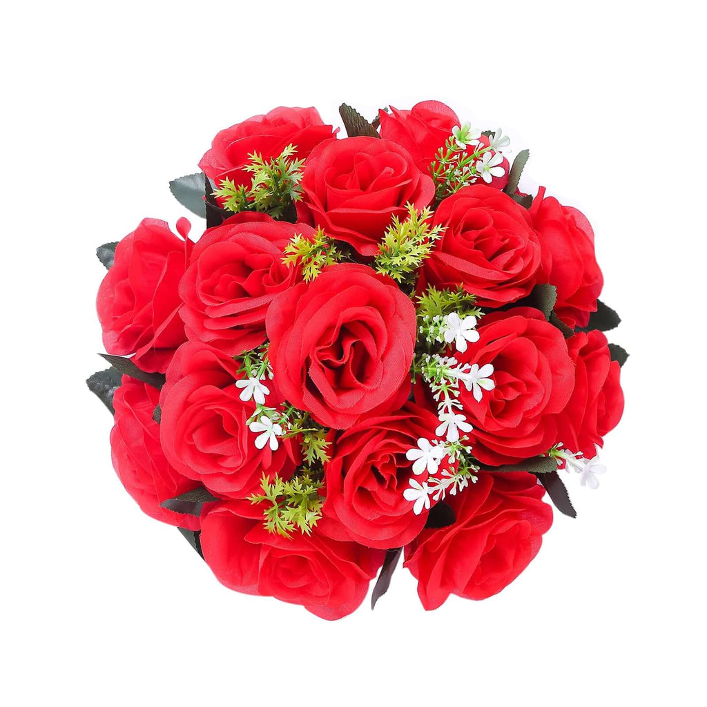 2 Pack Red Silk 15 - Head Rose Flower Balls For Centerpieces - 10", Artificial Kissing Ball Floral Arrangements - Bell Racket Store