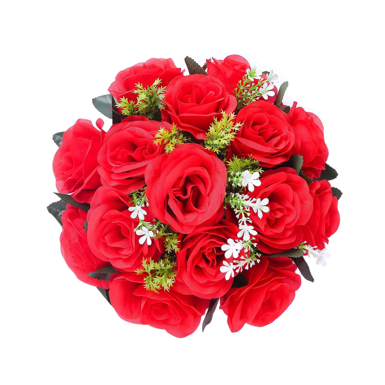 2 Pack Red Silk 15 - Head Rose Flower Balls For Centerpieces - 10", Artificial Kissing Ball Floral Arrangements - Bell Racket Store