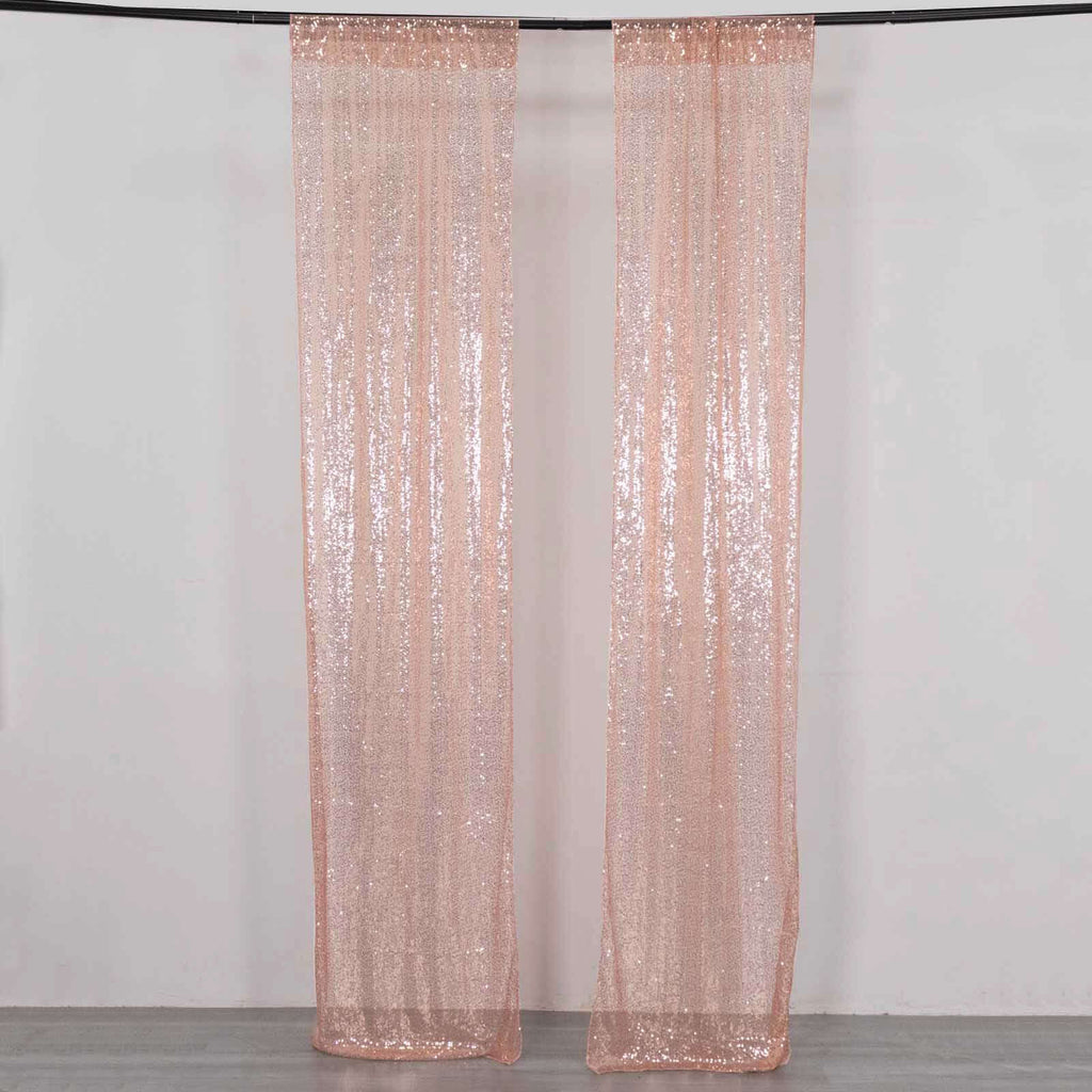 2 Pack Rose Gold Sequin Event Curtain Drapes with Rod Pockets, Seamless Backdrop Event Panels - 8ftx2ft - Bell Racket Store