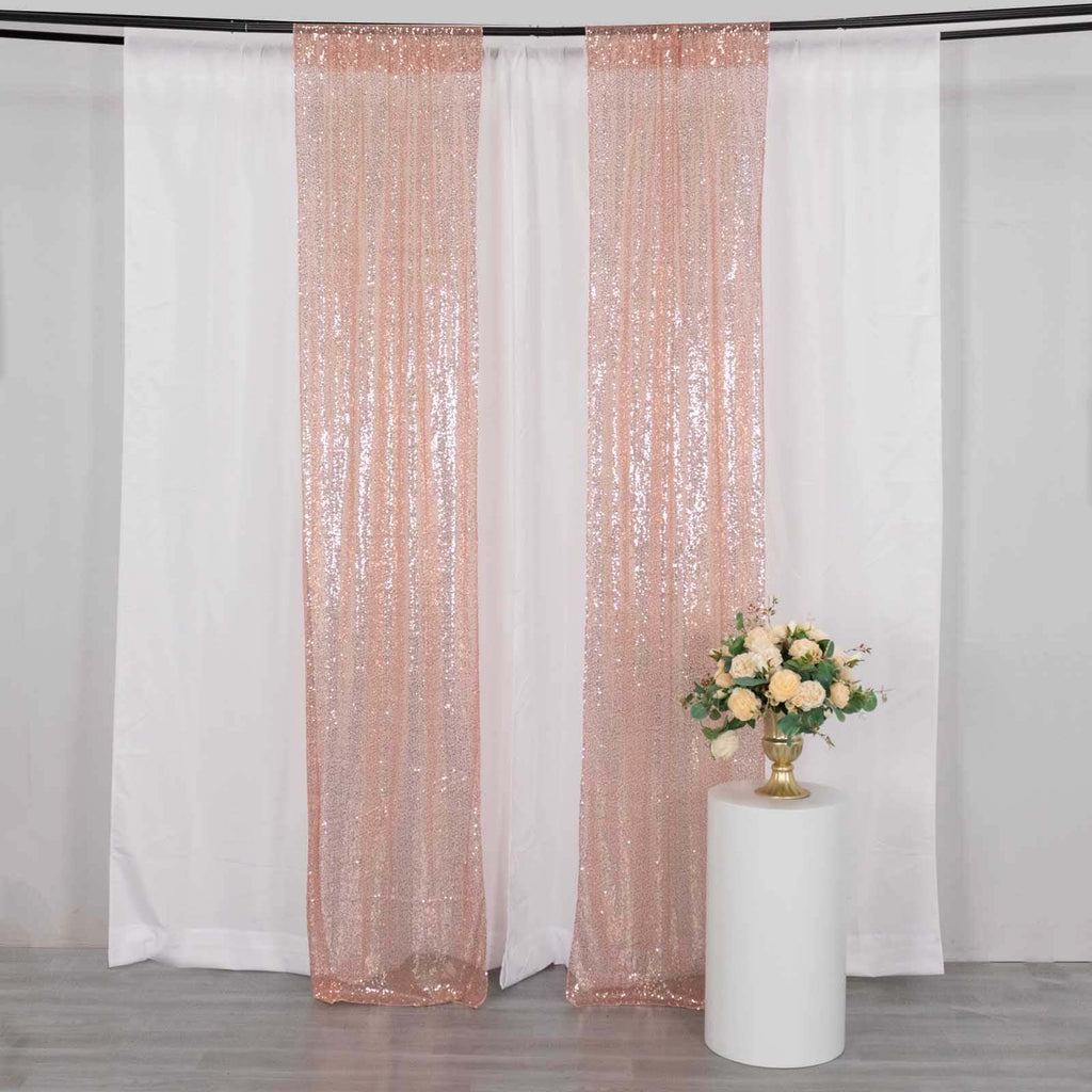 2 Pack Rose Gold Sequin Event Curtain Drapes with Rod Pockets, Seamless Backdrop Event Panels - 8ftx2ft - Bell Racket Store