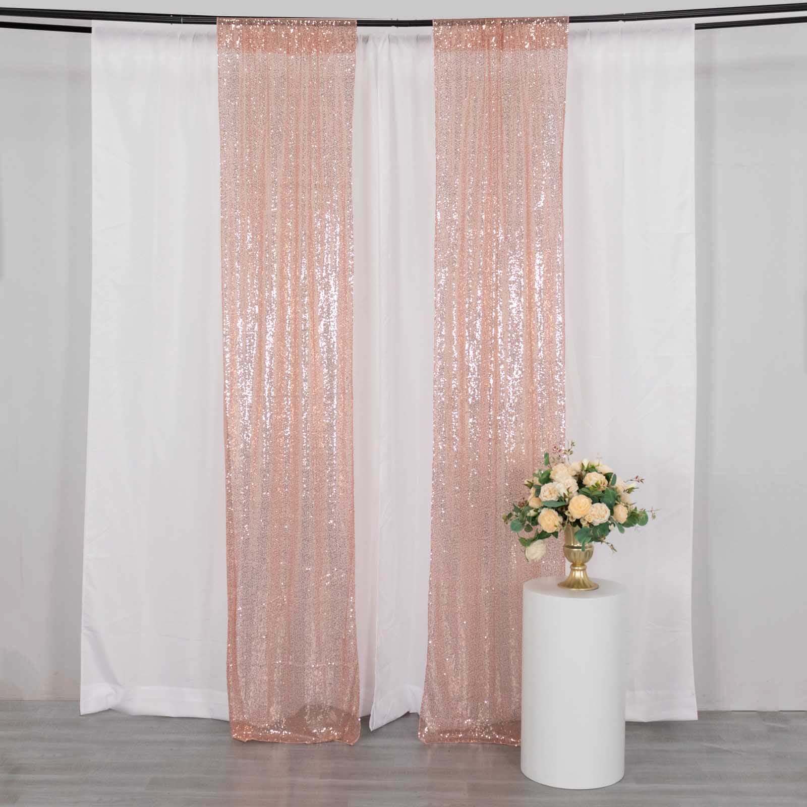 2 Pack Rose Gold Sequin Event Curtain Drapes with Rod Pockets, Seamless Backdrop Event Panels - 8ftx2ft - Bell Racket Store