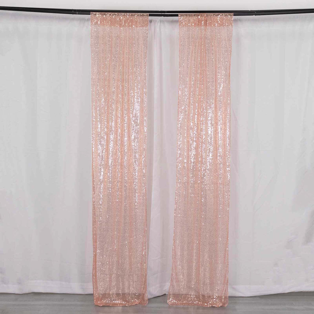 2 Pack Rose Gold Sequin Event Curtain Drapes with Rod Pockets, Seamless Backdrop Event Panels - 8ftx2ft - Bell Racket Store