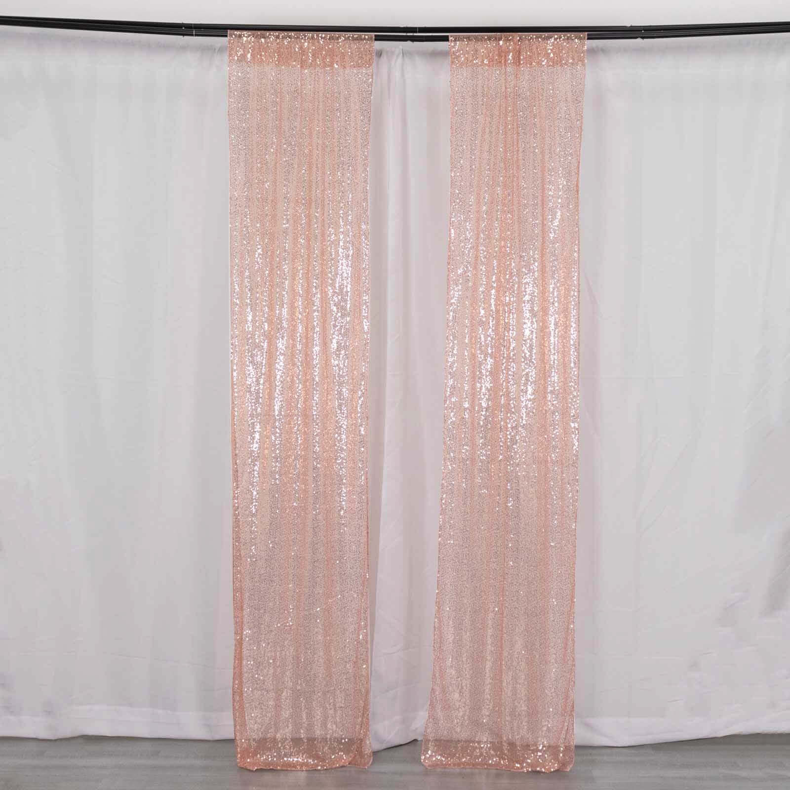 2 Pack Rose Gold Sequin Event Curtain Drapes with Rod Pockets, Seamless Backdrop Event Panels - 8ftx2ft - Bell Racket Store