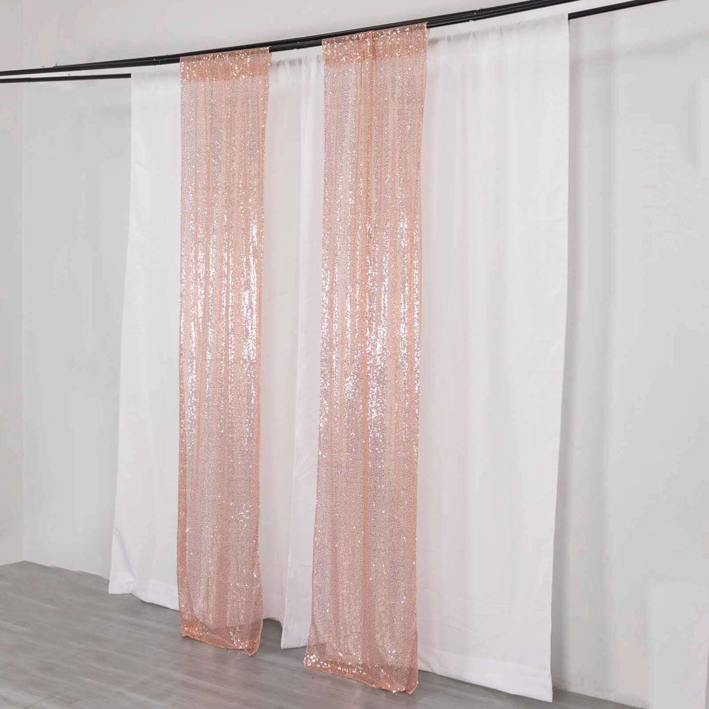 2 Pack Rose Gold Sequin Event Curtain Drapes with Rod Pockets, Seamless Backdrop Event Panels - 8ftx2ft - Bell Racket Store