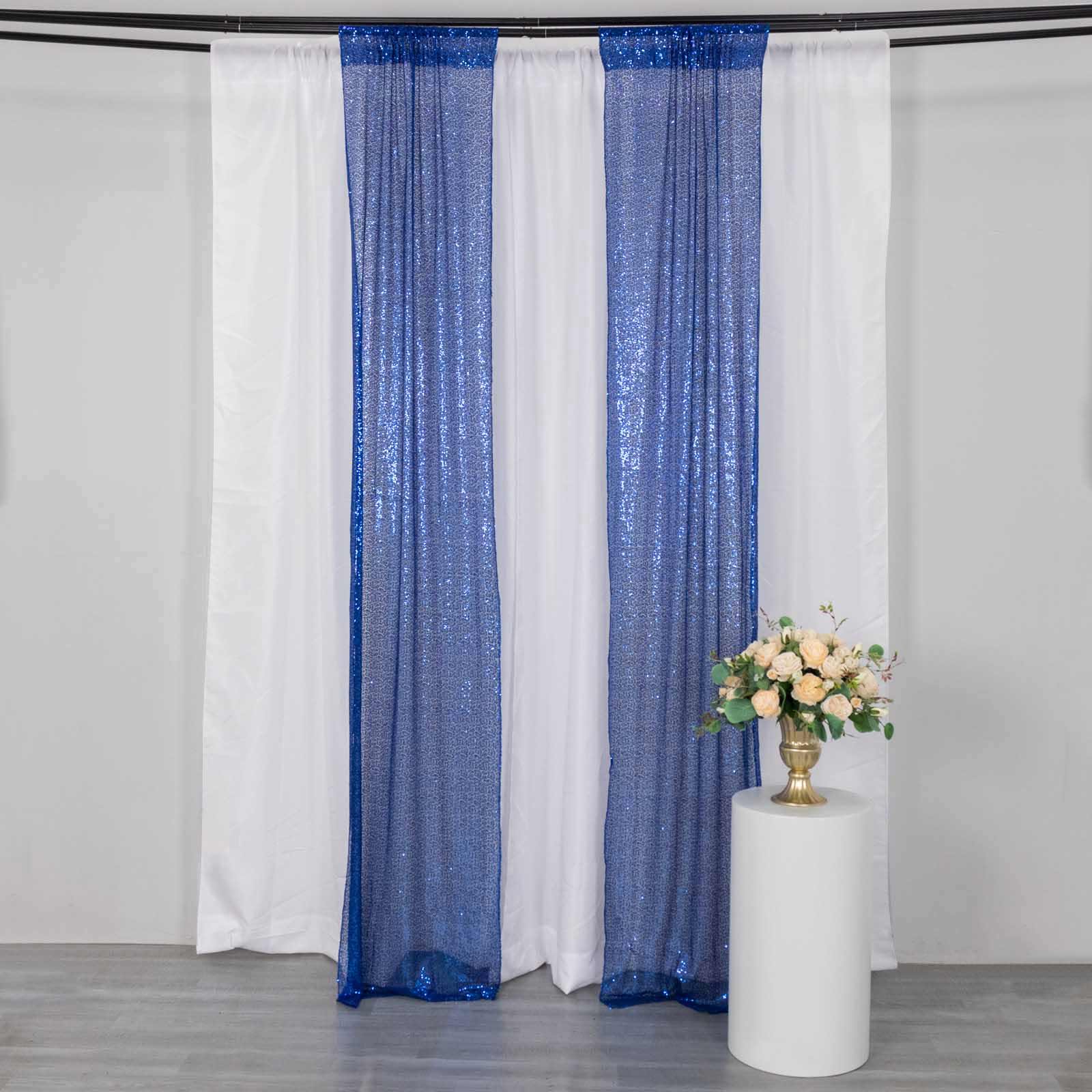 2 Pack Royal Blue Sequin Event Curtain Drapes with Rod Pockets, Seamless Backdrop Event Panels - 8ftx2ft - Bell Racket Store