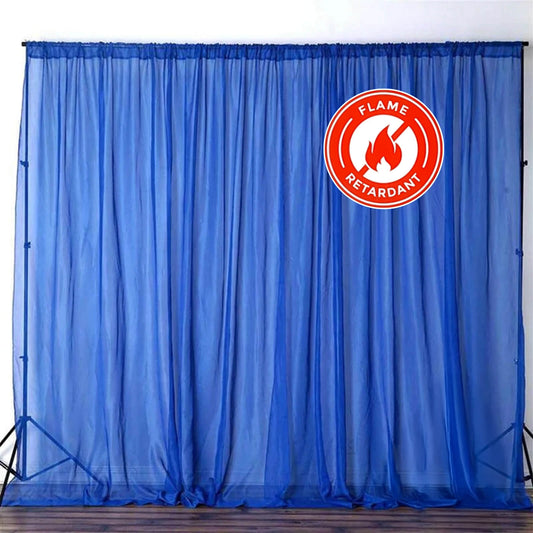 2 Pack Royal Blue Sheer Chiffon Event Curtain Drapes, Durable Flame Resistant Organza Backdrop Event Panels With Rod Pockets - 10ftx10ft - NestOCart