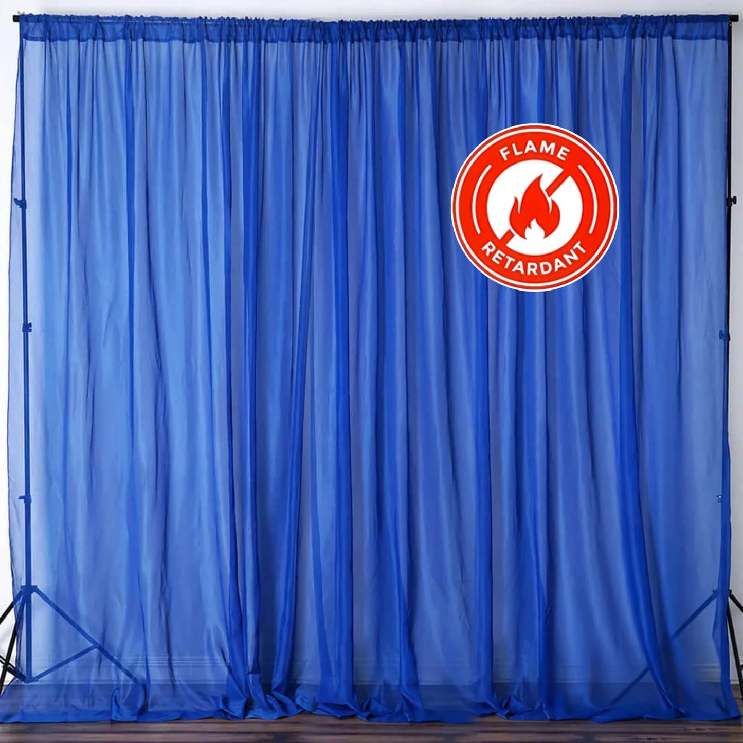 2 Pack Royal Blue Sheer Chiffon Event Curtain Drapes, Durable Flame Resistant Organza Backdrop Event Panels With Rod Pockets - 10ftx10ft - NestOCart