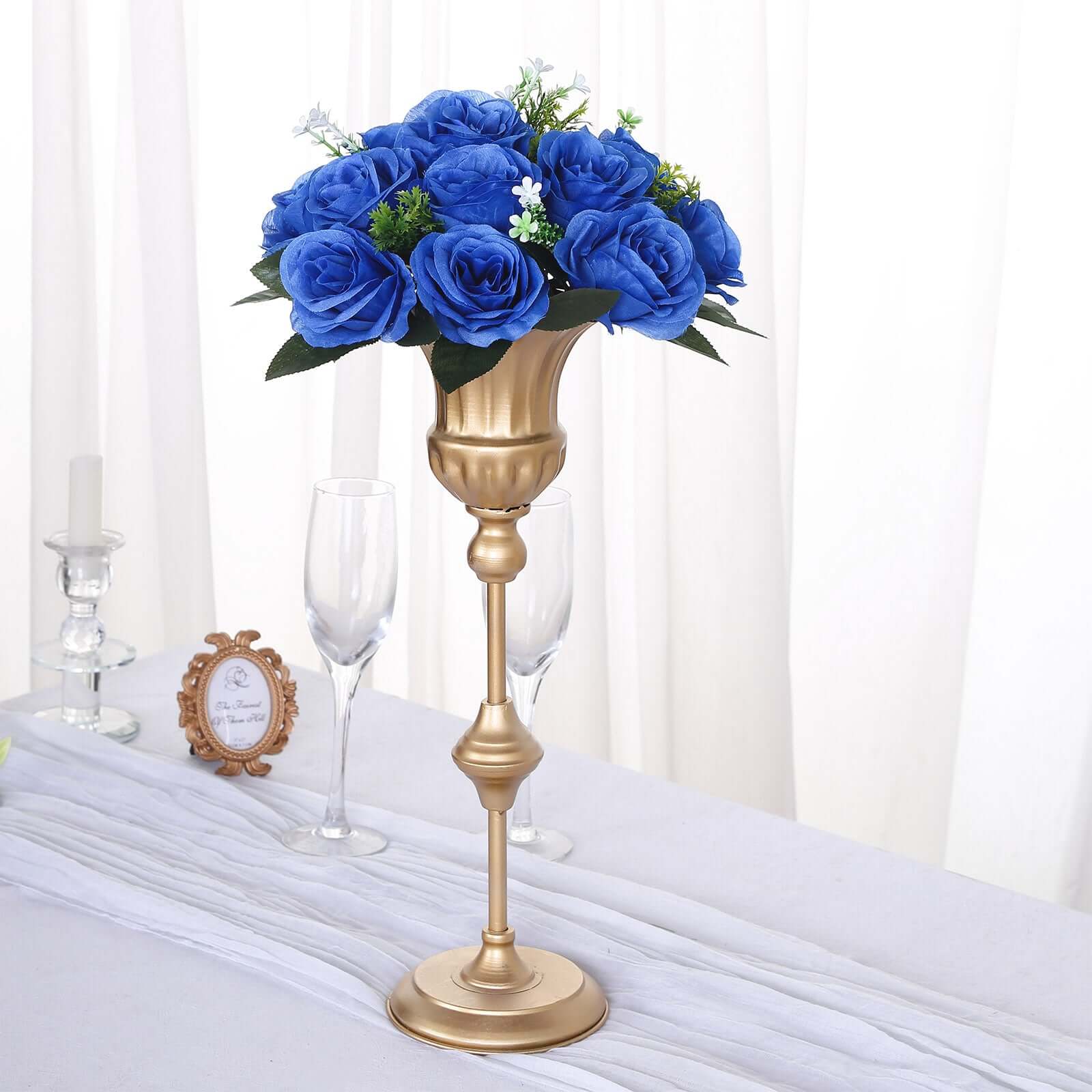 2 Pack Royal Blue Silk 15 - Head Rose Flower Balls For Centerpieces - 10", Artificial Kissing Ball Floral Arrangements - Bell Racket Store