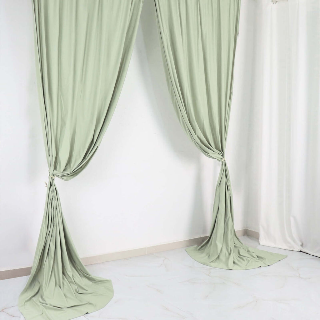 2 Pack Sage Green Scuba Polyester Event Curtain Drapes, Durable Flame Resistant Backdrop Event Panels Wrinkle Free with Rod Pockets - 10ftx10ft - Bell Racket Store