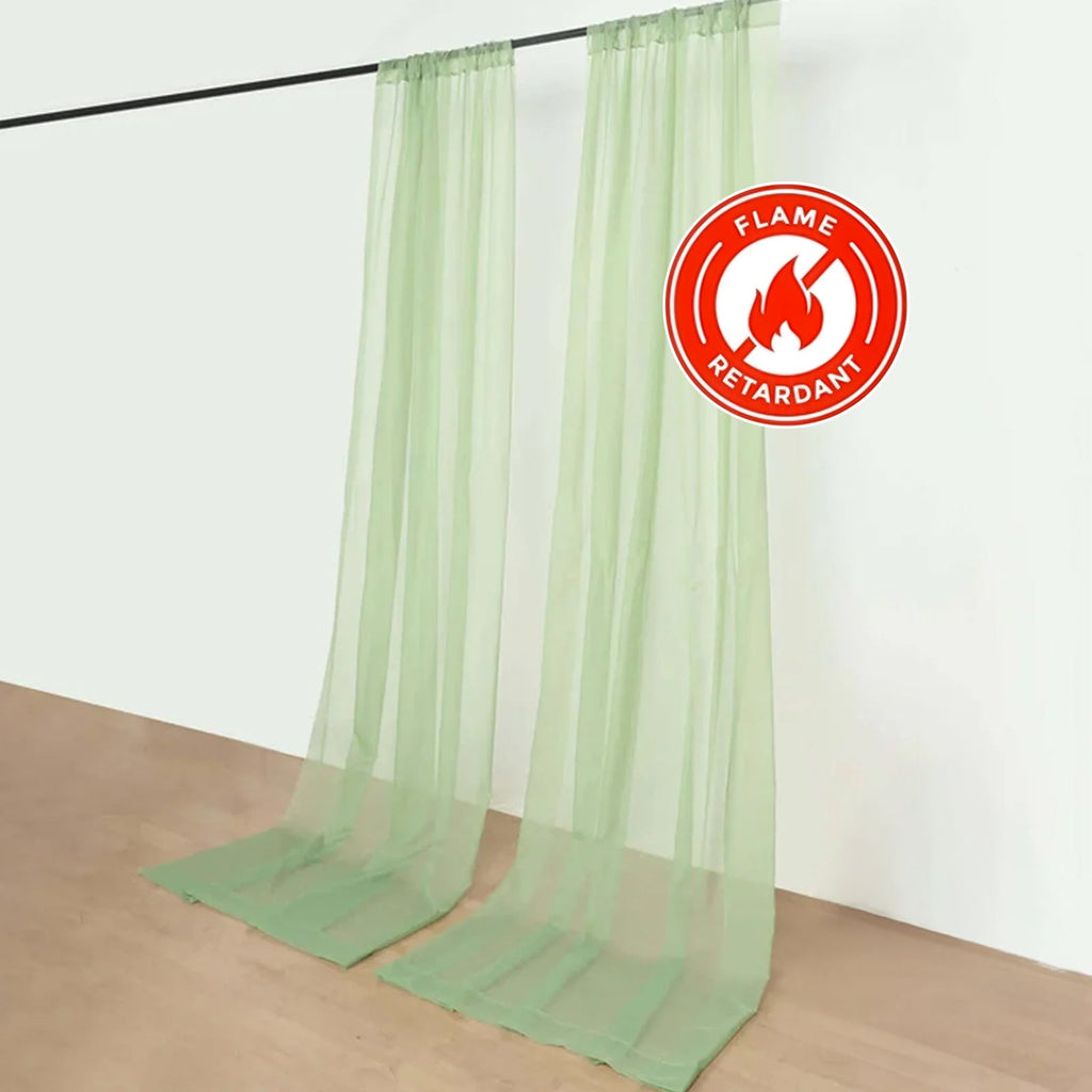 2 Pack Sage Green Sheer Chiffon Event Curtain Drapes, Durable Flame Resistant Organza Backdrop Event Panels With Rod Pockets - 10ftx10ft - Bell Racket Store