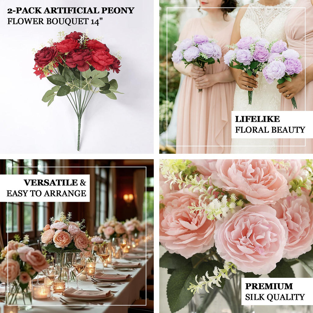 2 - Pack Silk Peony Bouquet 14" Blush â€“ Lifelike Artificial Flower Arrangement for Vase Display, Events & Everyday Decor - Bell Racket Store