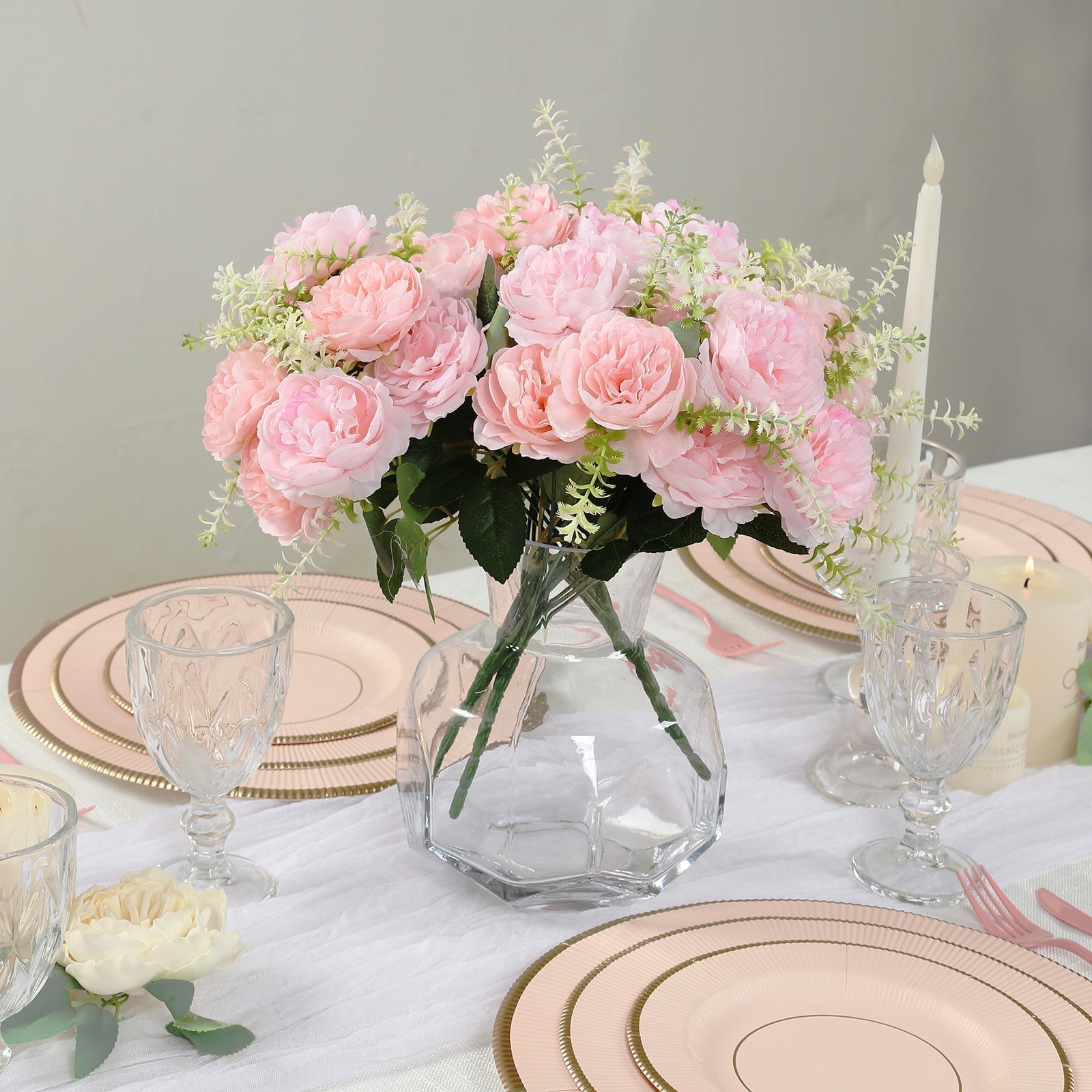 2 - Pack Silk Peony Bouquet 14" Blush â€“ Lifelike Artificial Flower Arrangement for Vase Display, Events & Everyday Decor - Bell Racket Store