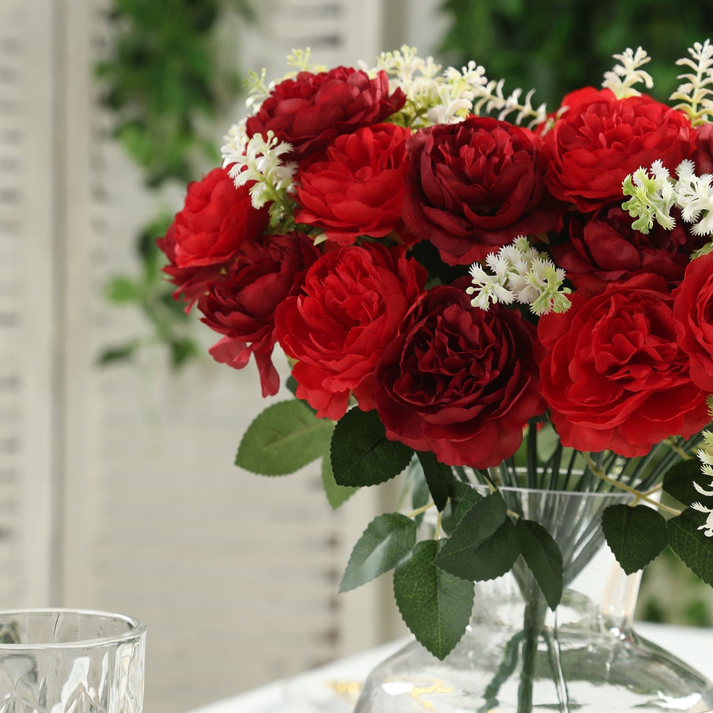 2 - Pack Silk Peony Bouquet 14" Burgundy â€“ Lifelike Artificial Flower Arrangement for Vase Display, Events & Everyday Decor - Bell Racket Store