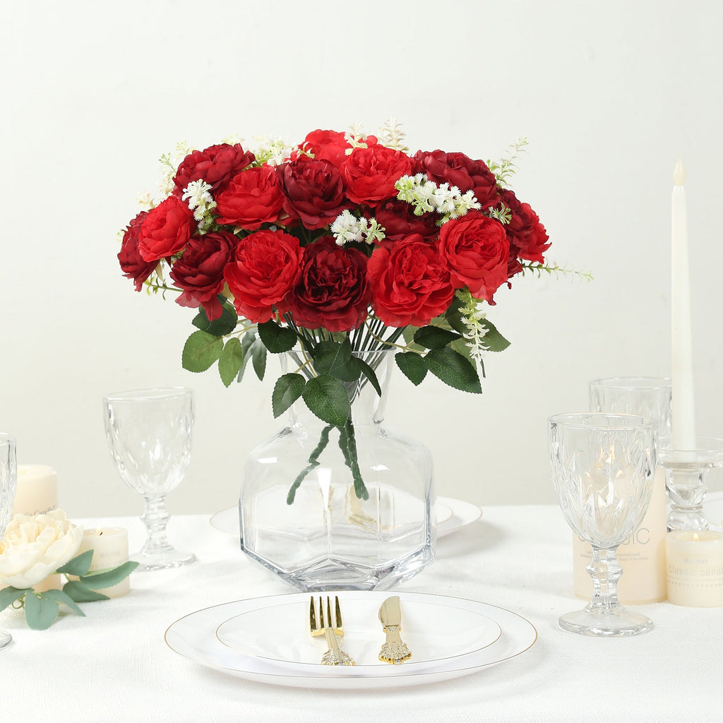 2 - Pack Silk Peony Bouquet 14" Burgundy â€“ Lifelike Artificial Flower Arrangement for Vase Display, Events & Everyday Decor - Bell Racket Store