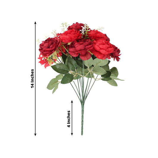 2 - Pack Silk Peony Bouquet 14" Burgundy â€“ Lifelike Artificial Flower Arrangement for Vase Display, Events & Everyday Decor - Bell Racket Store
