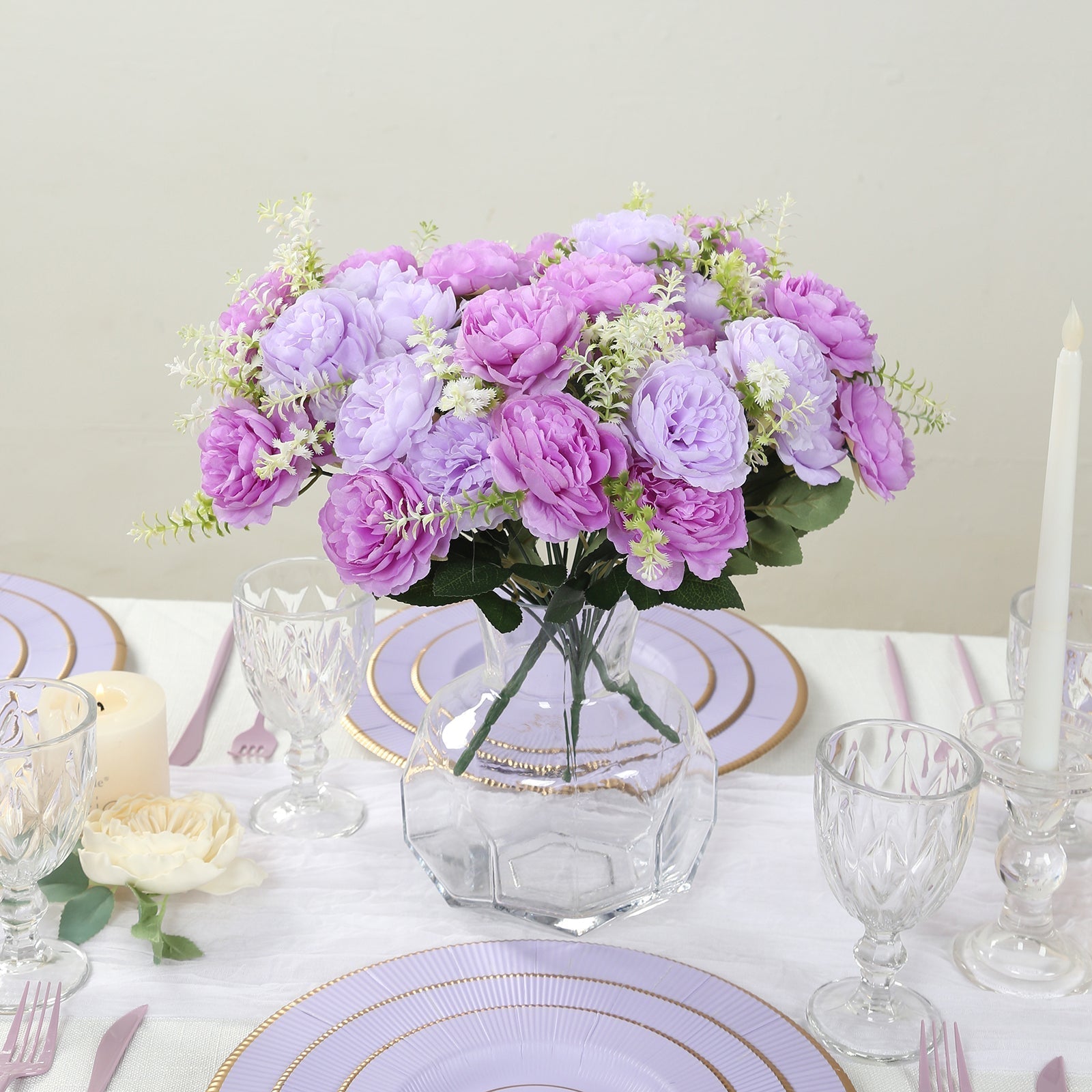 2 - Pack Silk Peony Bouquet 14" Lavender Lilac â€“ Lifelike Artificial Flower Arrangement for Vase Display, Events & Everyday Decor - Bell Racket Store